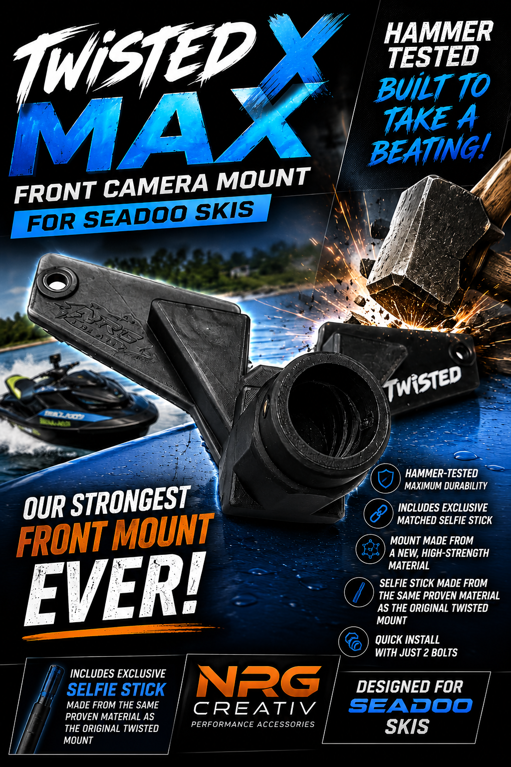 Twisted X™ MAX Heavy Duty Front 360 Camera Mount for Sea-Doo Skis