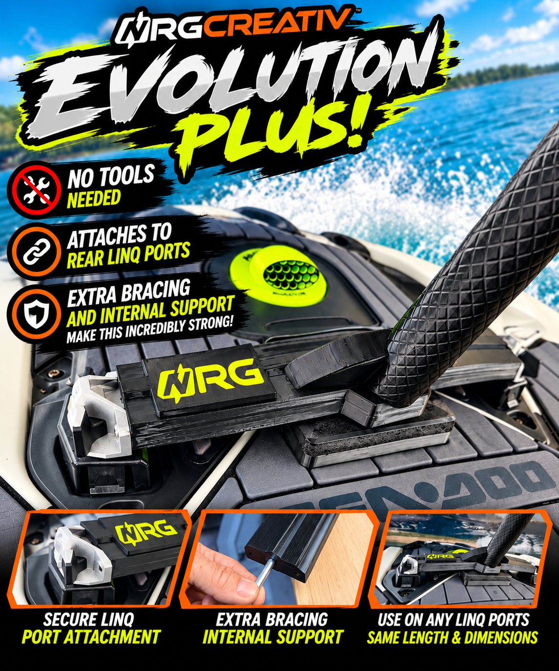 Sea-Doo rear 360 camera mount EVOLUTION PLUS installed on rear LinQ ports