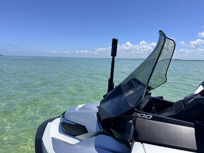 Front video mount for SEADOO EXPLORER windshield.